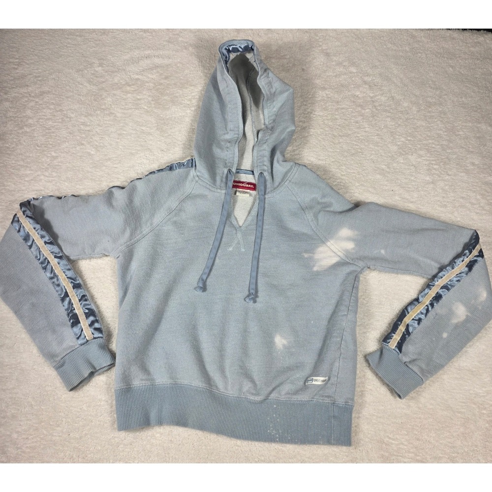 Unionbay‎ Hoodie Womens L Blue Fair Bleached Distressed Y2K McBling Waffle Knit